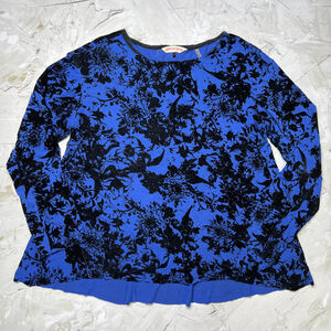 Rebecca Taylor SIZE M Velvet Long Sleeve Top Shirt Blue Black Floral Blouse